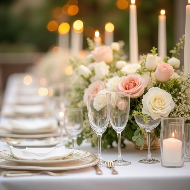 Elegante allestimento floreale per un tavolo di matrimonio.
